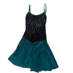 Blue ombre skating or dance dress with lovely floral vine design - Size Small